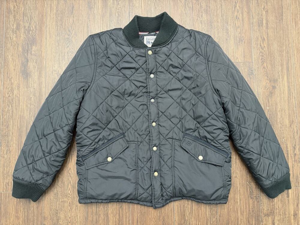 Vintage Converse One Star Quilted Jacket Black Snap Front Mens Large